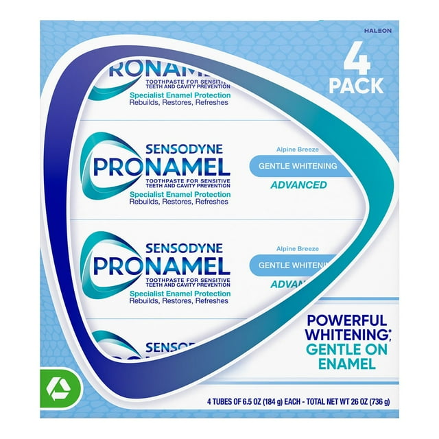센소다인 프로내멀 어드밴스드 화이트닝 치약 6.5 oz × 4 pk – 법랑질 보호 + 미백