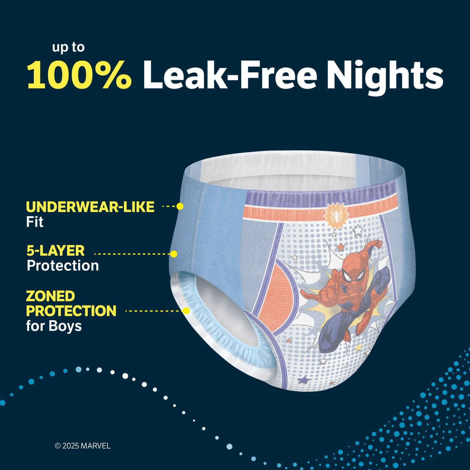 굿나이츠 나이트타임 보이즈 팬티 XS–XXL — 야간용 완전흡수 기저귀