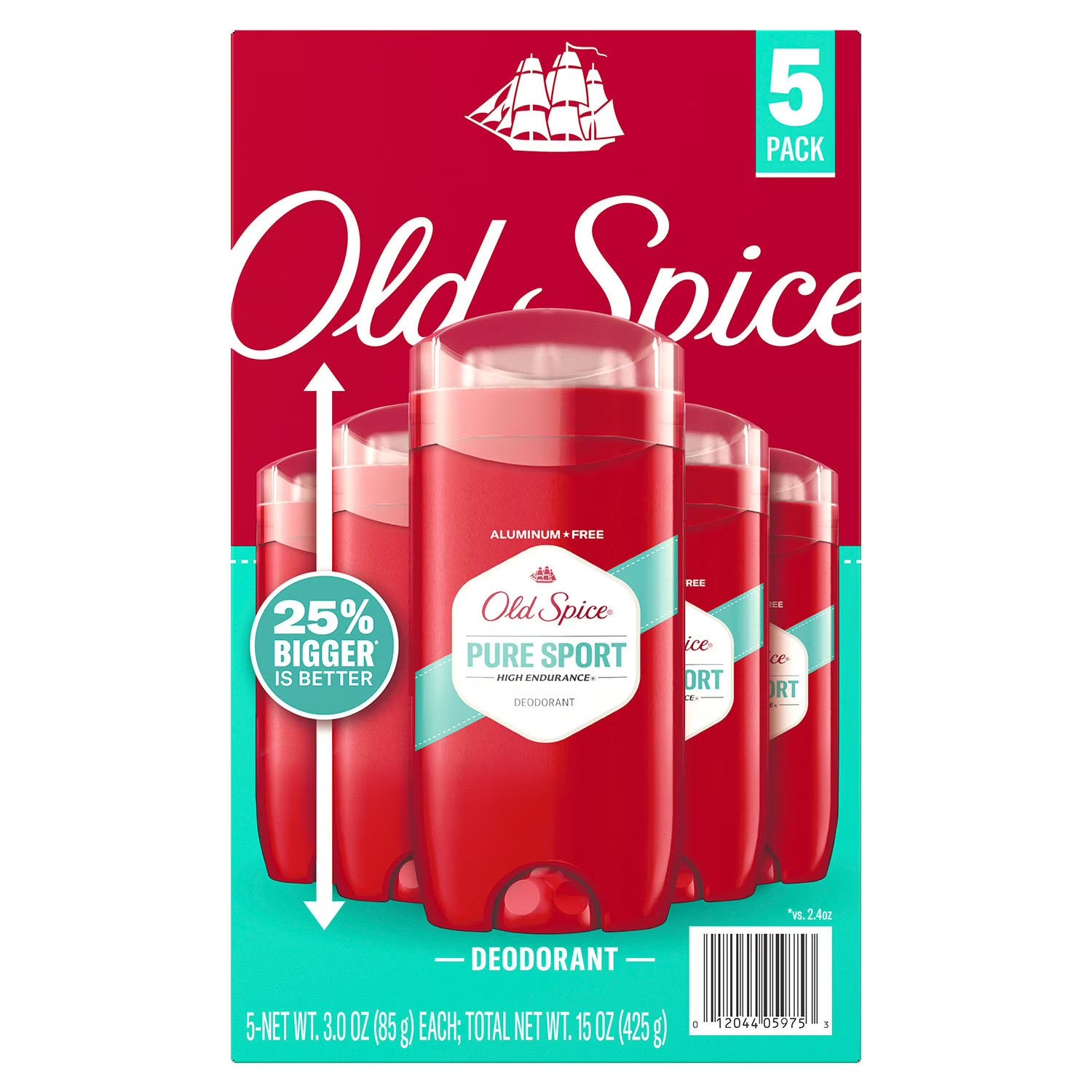 올드 스파이스 하이 엔듀런스 데오드란트 퓨어 스포츠 3.0 oz, 5 pk – 최대 48시간 지속되는 땀·체취 차단으로 상쾌한 스포츠 향 유지
