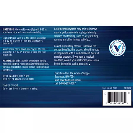 BodyTech 100% Pure Creatine Monohydrate Powder – Micronized – Unflavored (31.9 oz./181 Servings)