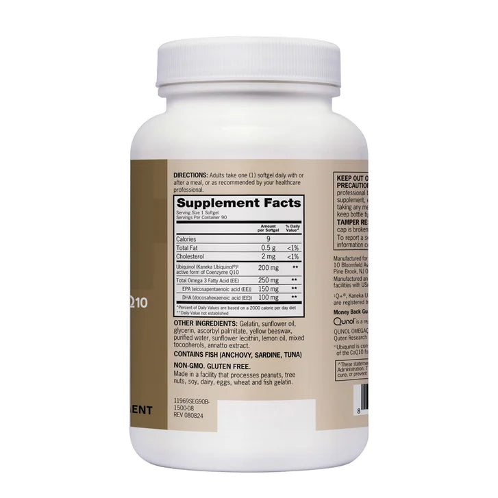 큐놀 플러스 유비퀴놀 CoQ10 200mg + 오메가3 – 심장·혈관·에너지 강화, 90소프트젤