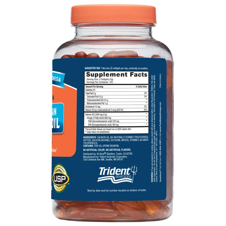 퓨어 알래스카 오메가 와일드 연어 오일 1000mg – 심장·관절·항산화, 210소프트젤