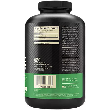 Optimum Nutrition Micronized Creatine Powder – Unflavored (1.32 lbs./120 Servings)