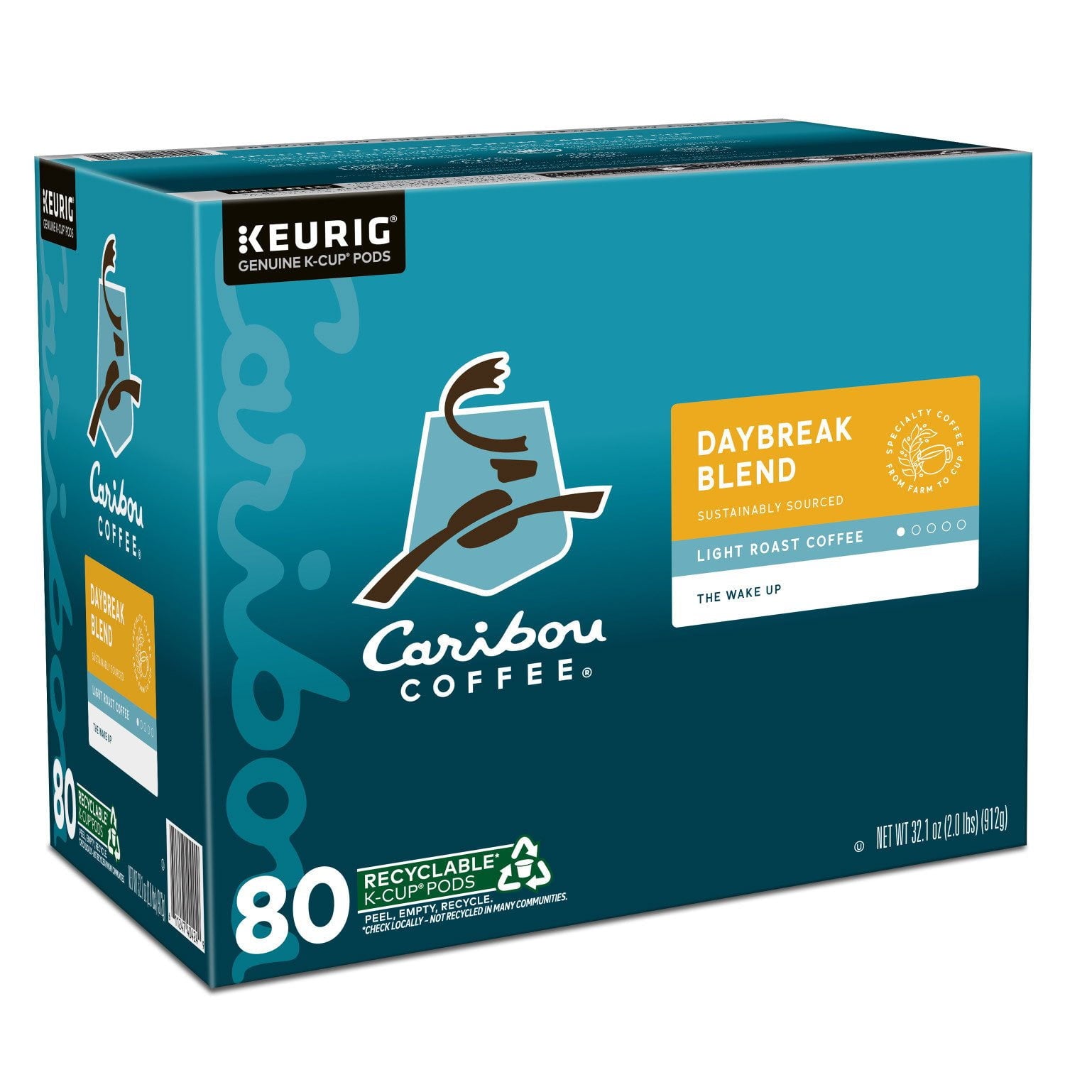 캐리부 커피 데이브레이크 모닝 블렌드 라이트 로스트 K-컵 80 ct – 상쾌한 아침용 커피