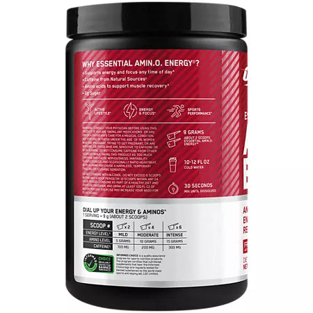 옵티멈 뉴트리션 에센셜 아미노 에너지 프룻 퓨전 9.5 oz., 30 Servings – 아미노산 기반 에너지 믹스