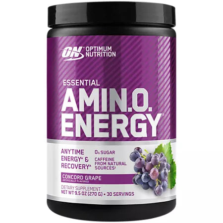 옵티멈 뉴트리션 에센셜 아미노 에너지 콩코드 그레이프 9.5 oz., 30 Servings – 아미노산과 카페인 함유 에너지 파우더