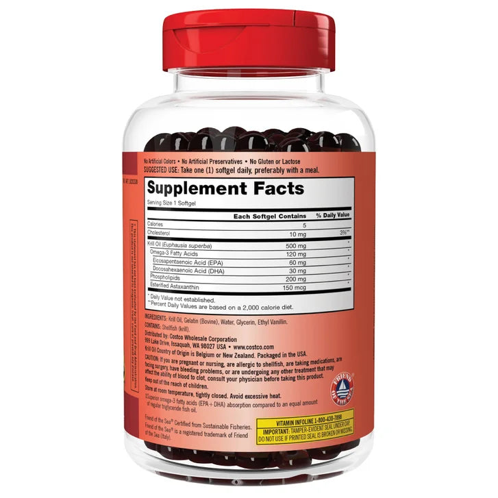 커클랜드 시그니처 크릴 오일 500mg – 오메가3·관절·심혈관 건강, 180소프트젤