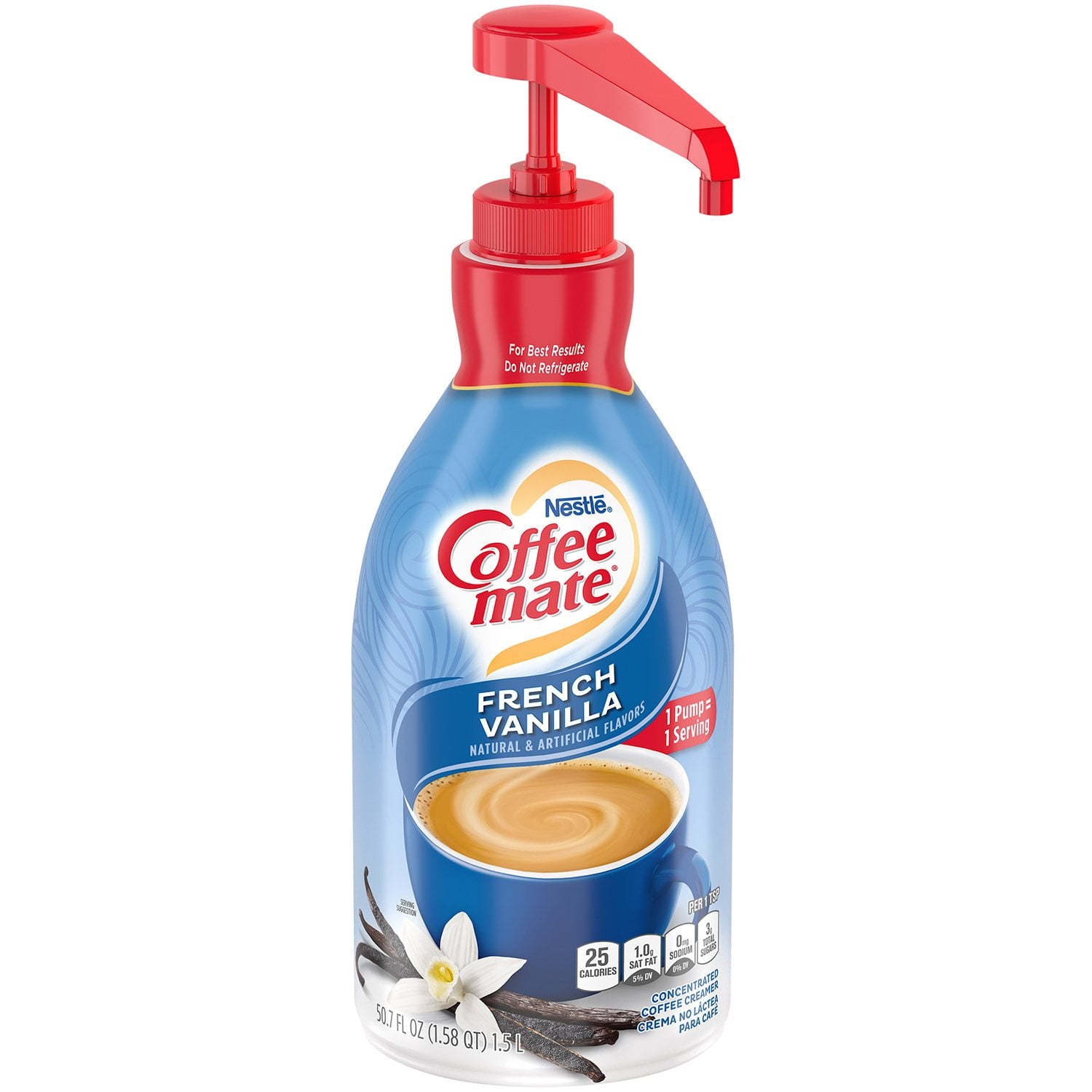 네슬레 커피메이트 프렌치 바닐라 리퀴드 크리머 펌프형 50.7 fl oz – 카페용 대용량 바닐라 크리머