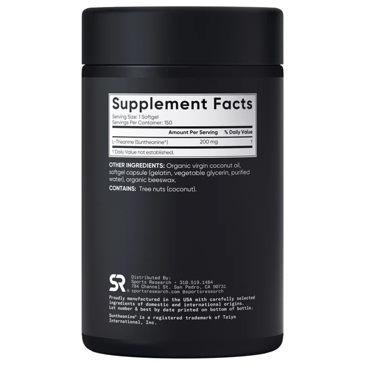스포츠리서치 L-테아닌 썬테아닌 200mg – 스트레스 완화·집중력 향상, 150소프트젤