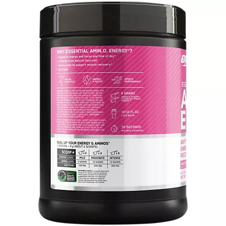옵티멈 뉴트리션 에센셜 아미노 에너지 워터멜론 1.29lb 65서빙 – 아미노산과 에너지 보충 포뮬러