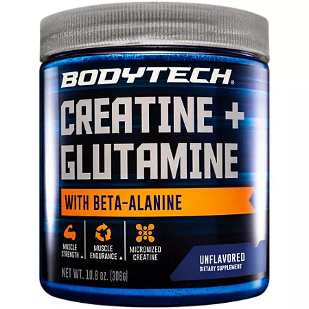 BodyTech Creatine + Glutamine with Beta-Alanine Powder – Micronized – Unflavored (10.8 oz./30 Servings)