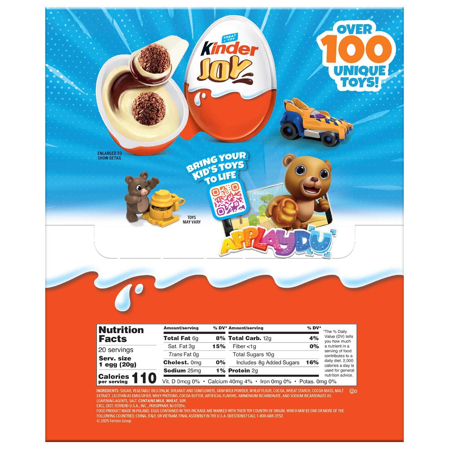 킨더조이(Kinder Joy) 화이트 초콜릿 서프라이즈 에그 0.7oz × 20팩 — 장난감·초콜릿 세트