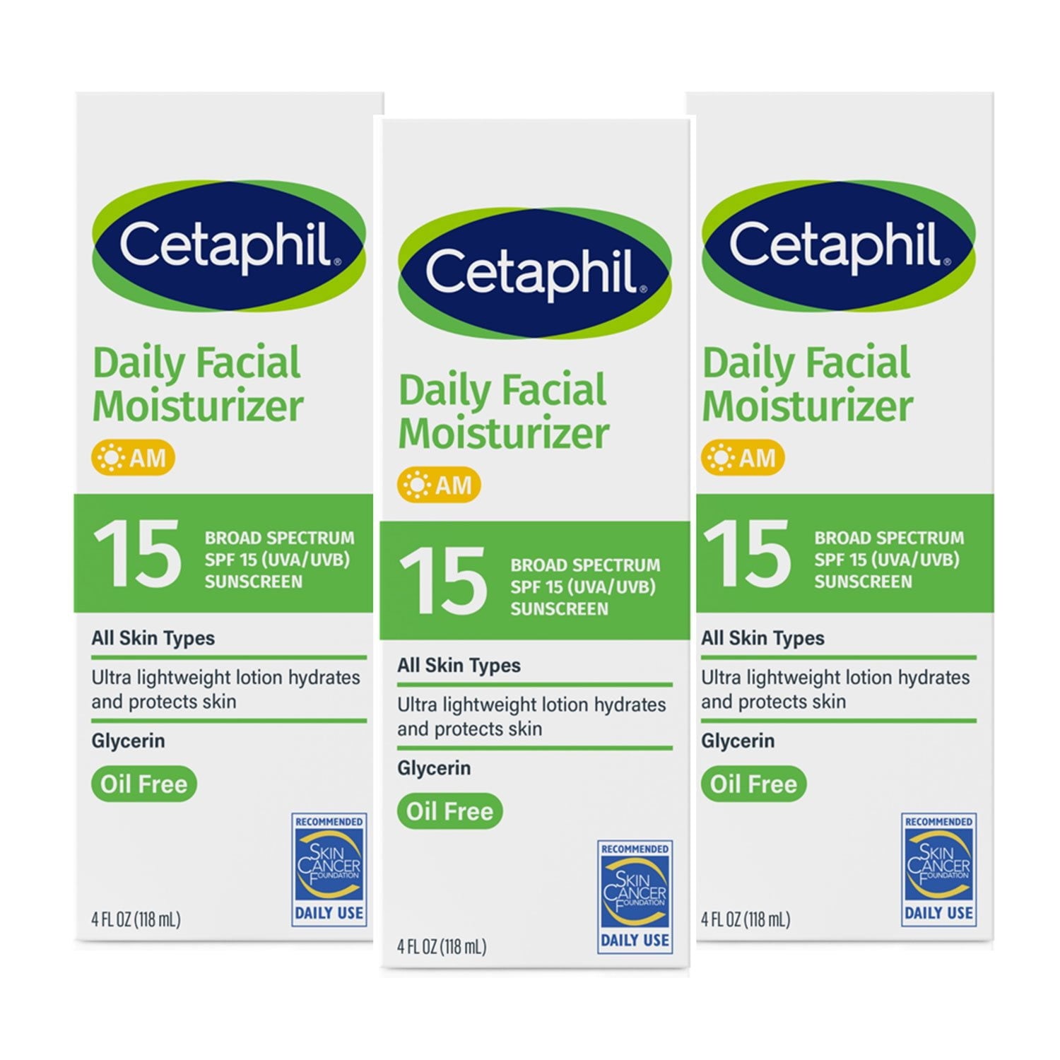 세타필 데일리 페이셜 모이스처라이저 SPF15 4 fl. oz × 3 – 자외선 차단 보습