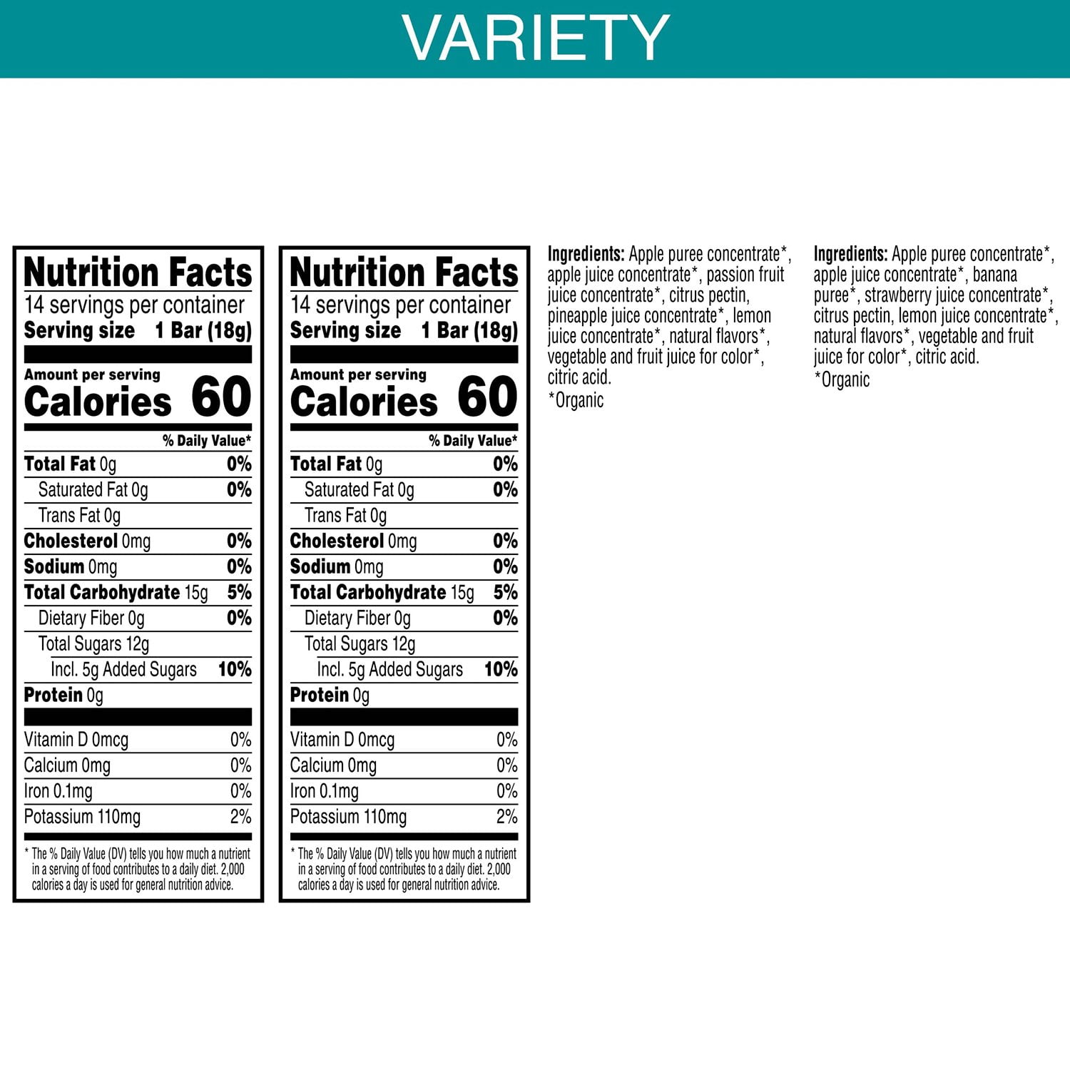 퓨어 오가닉 레이어드 프룻 바 0.63oz × 28 — 층층이 쌓인 유기농 과일바