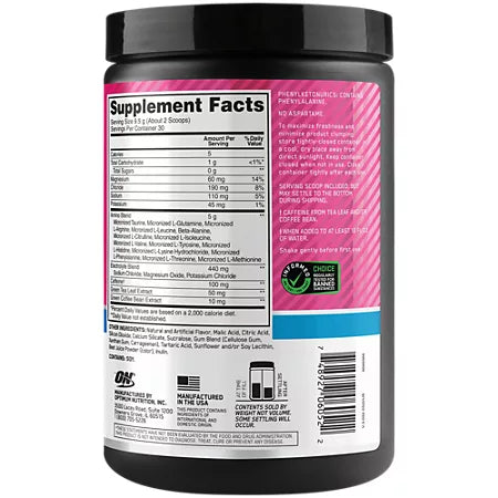 옵티멈 뉴트리션 에센셜 아미노 에너지 + 전해질 워터멜론 스플래시 10.05 oz., 30 Servings – 아미노산·전해질 복합 포뮬러