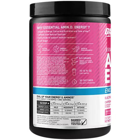옵티멈 뉴트리션 에센셜 아미노 에너지 + 전해질 워터멜론 스플래시 10.05 oz., 30 Servings – 아미노산·전해질 복합 포뮬러