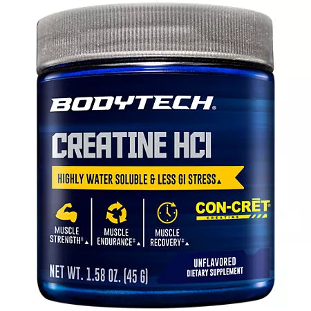 BodyTech Creatine HCl Powder – Highly Water-Soluble & Bioavailable – Unflavored (1.58 oz./60 Servings)