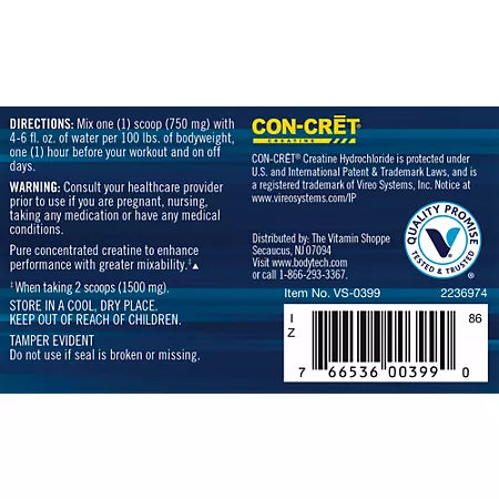 BodyTech Creatine HCl Powder – Highly Water-Soluble & Bioavailable – Unflavored (1.58 oz./60 Servings)