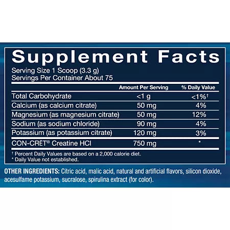 BodyTech Creatine HCl + Electrolytes Powder – Highly Water-Soluble & Bioavailable – Rocket Pop (8.8 oz./75 Servings)