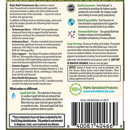 어윈 내추럴스 남성 활력 극대화 멀티비타민 에너지 스태미나 집중 강화 포뮬러 60소프트젤