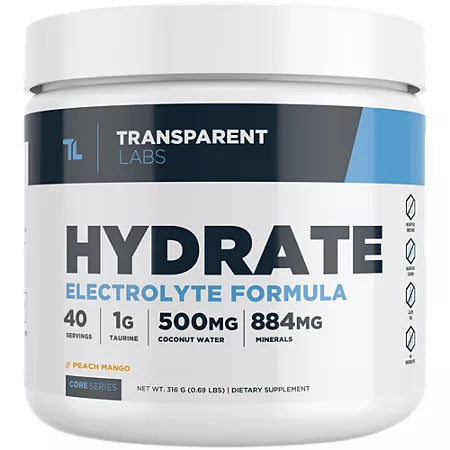 트랜스페어런트 랩스 하이드레이트 피치 망고 0.69lb 40서빙 – 상쾌한 맛의 전해질 보충 포뮬러