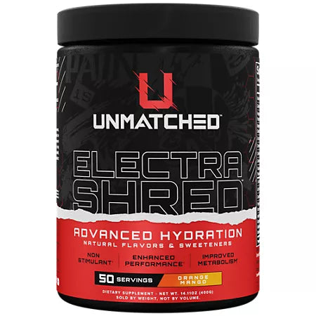 언매치드 일렉트라 슈레드 오렌지 망고 14.11 oz., 50 Servings – 전해질 기반 하이드레이션 파우더