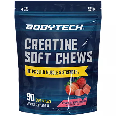 BodyTech Creatine Soft Chews - Helps Build Muscle and Strength – Strawberry Burst (90 Soft Chews)