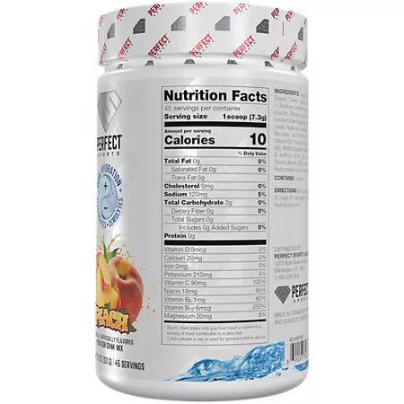 퍼펙트 스포츠 하이드로 스플래시 전해질 파우더 피치 11.7 oz., 45 Servings – 전해질·오스몰라이트 기반 수분 보충