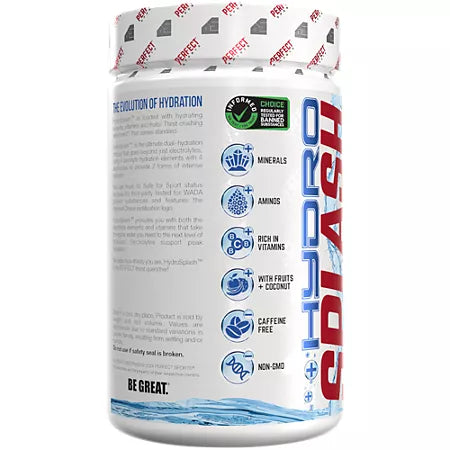퍼펙트 스포츠 하이드로 스플래시 전해질 파우더 피치 11.7 oz., 45 Servings – 전해질·오스몰라이트 기반 수분 보충