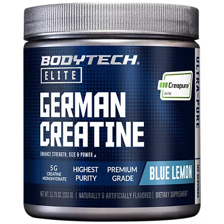BodyTech Elite German Creatine with Creapure - 5G Per Serving - Enhance Strength, Size & Power - Blue Lemon (11.75 Oz. / 55 Servings)