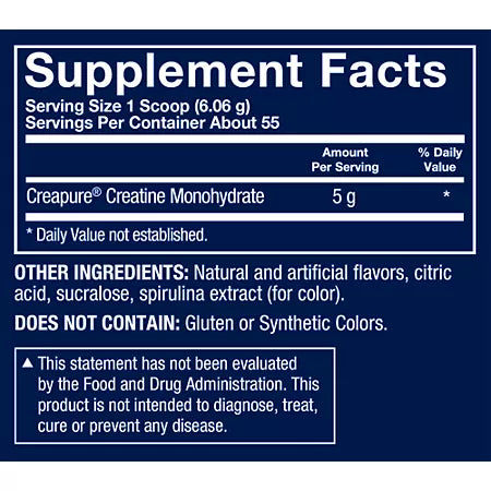BodyTech Elite German Creatine with Creapure - 5G Per Serving - Enhance Strength, Size & Power - Blue Lemon (11.75 Oz. / 55 Servings)