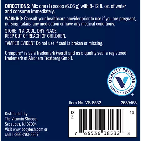 BodyTech Elite German Creatine with Creapure - 5G Per Serving - Enhance Strength, Size & Power - Blue Lemon (11.75 Oz. / 55 Servings)