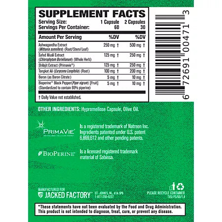 잭드 팩토리 프리마 서지 60 베지 캡슐 – 자연 유래 성분 기반 남성 활력 서포트