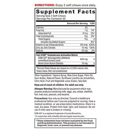 포스팩터 테스트 X180 베리 블라스트 남성 에너지·스태미나 폭발 테스토스테론 부스터 소프트츄 60정