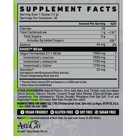 고스트 BCAA 웰치스 그레이프 크랜 12.7oz 30회분