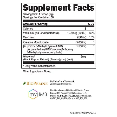 Transparent Labs Creatine HMB – Unflavored (60 Servings)