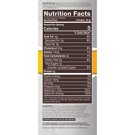 테이스트 살루드 에너지 + 포커스 드링크 믹스 파인애플 망고 12 스틱 – 200 mg 카페인 함유 에너지 믹스