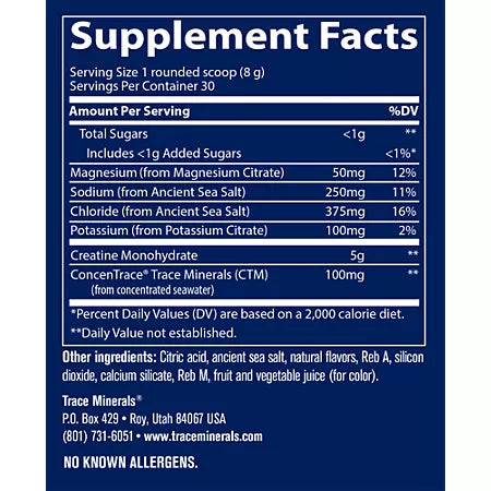 트레이스 미네랄 리서치 크레아틴 + 전해질 파우더 트로피컬 워터멜론 30 Servings – 크레아틴과 전해질 복합 포뮬러