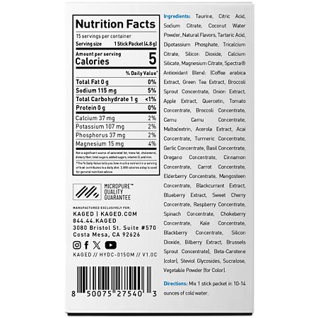 케이지드 하이드라차지 데일리 전해질 오렌지 망고 15 스틱 – 전해질 기반 수분 보충 믹스