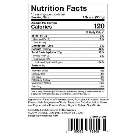 모멘터스 퓨얼 패션 오렌지 구아바 17.5 oz., 15 Servings – 에너지·하이드레이션 파우더