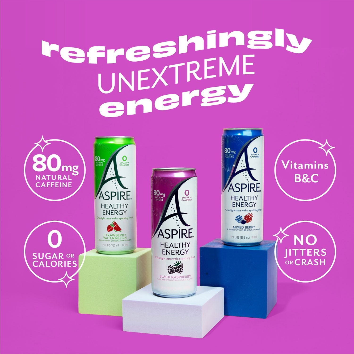 어스파이어 헬시 에너지 드링크 버라이어티 12 fl. oz × 15 – 천연 카페인 에너지