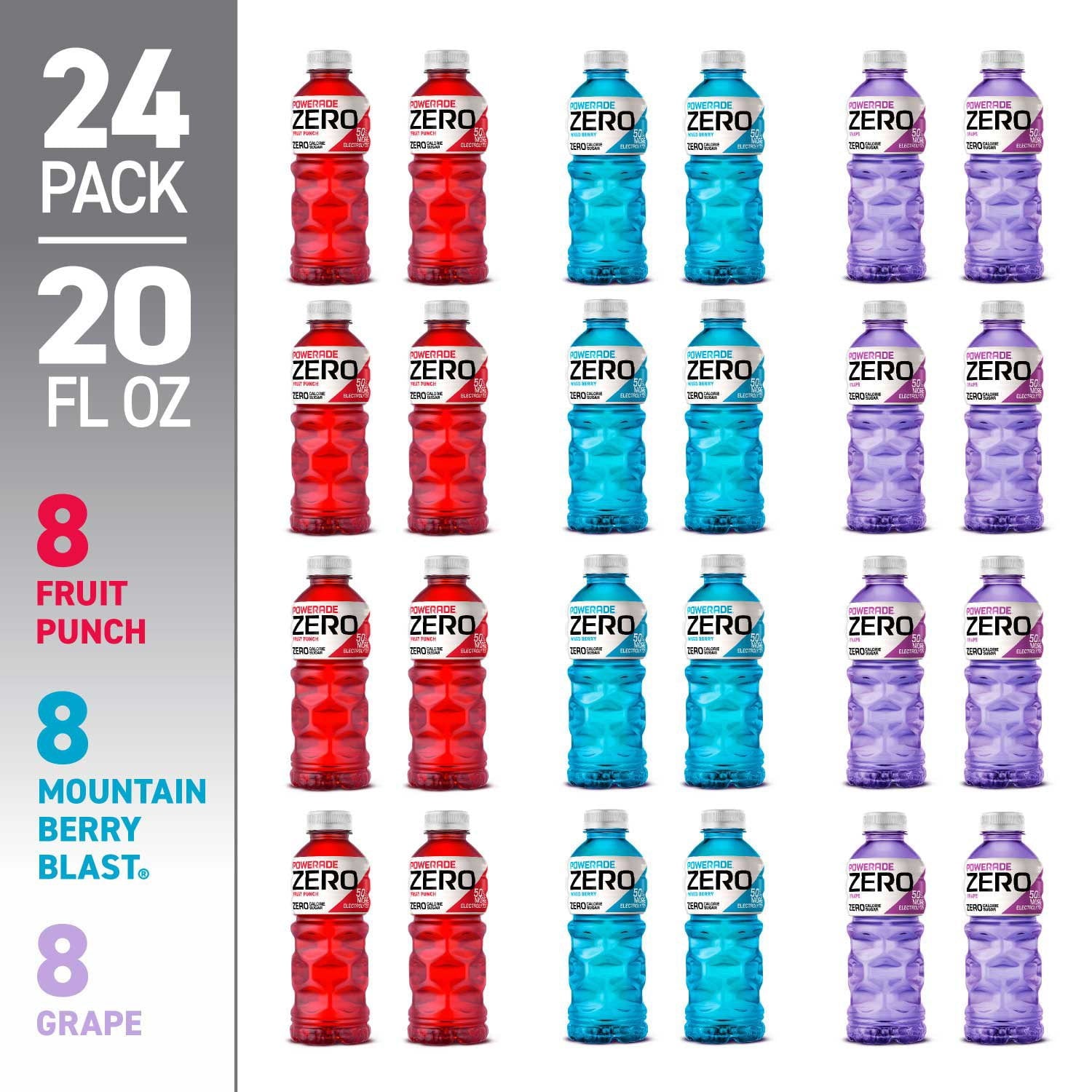 파워에이드 제로 스포츠 드링크 버라이어티 팩 20 fl. oz., 24 pk. – 무설탕 타입의 스포츠 음료 구성