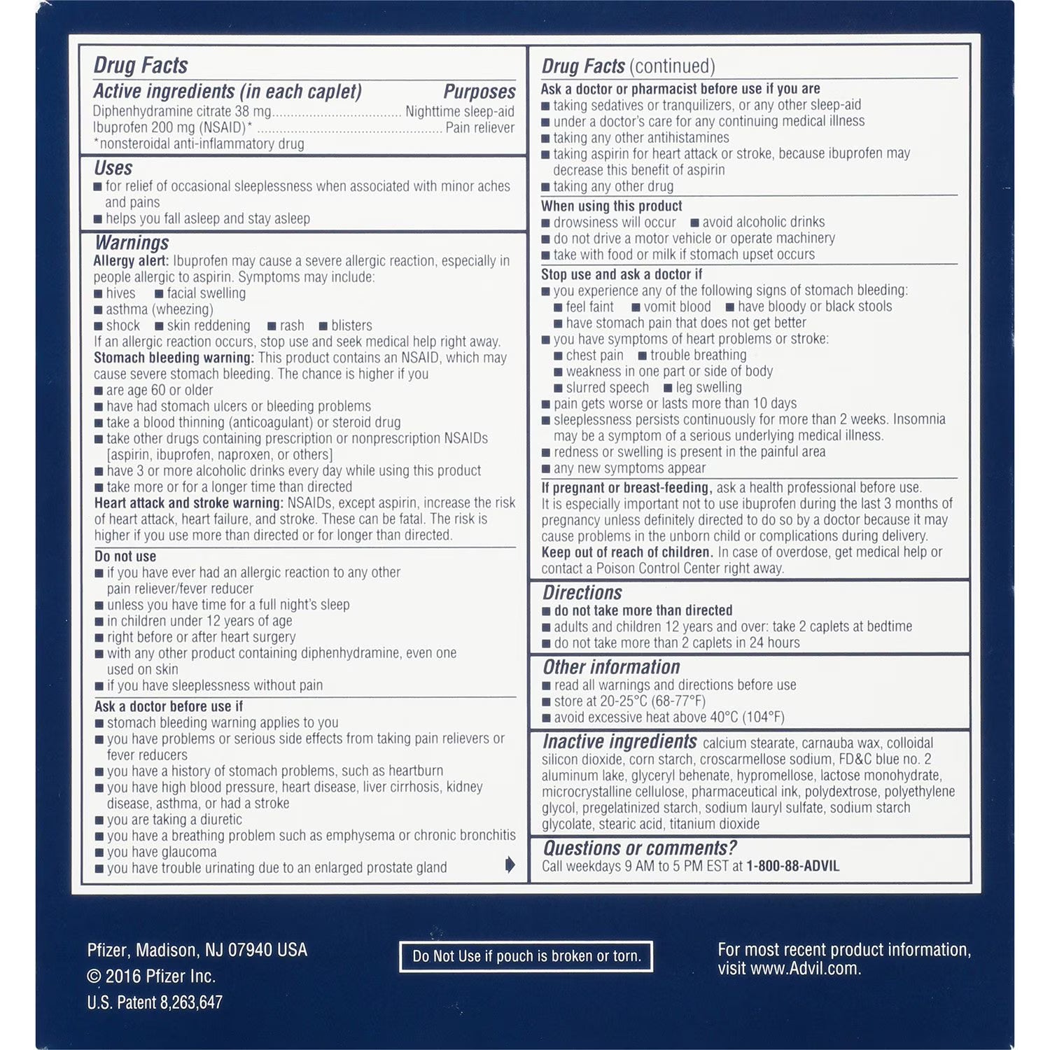 애드빌  Advil PM 진통제 + 야간 수면 보조 50 포켓 x 2 정