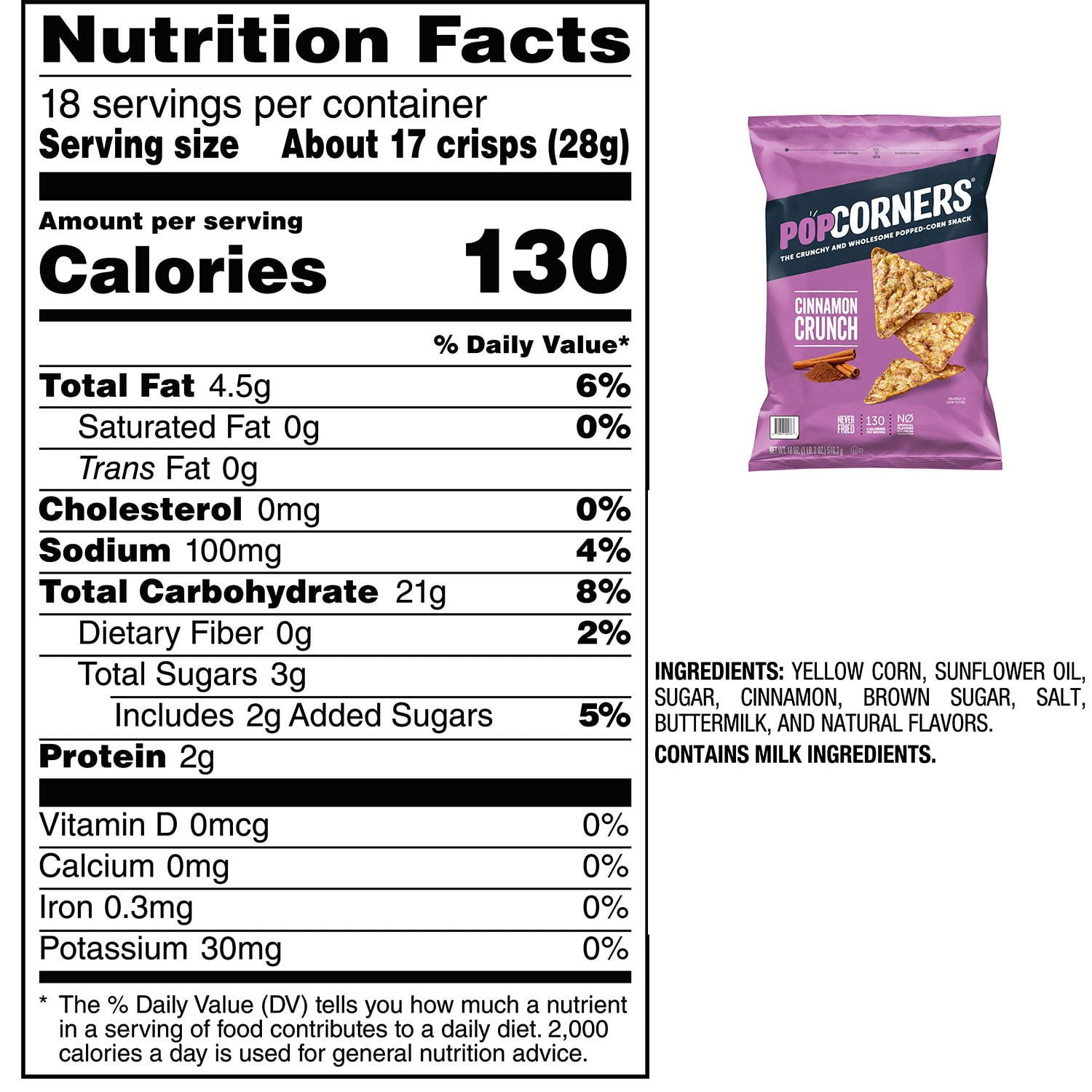 팝코너스 시나몬 크런치 팝콘 스낵 – 18oz