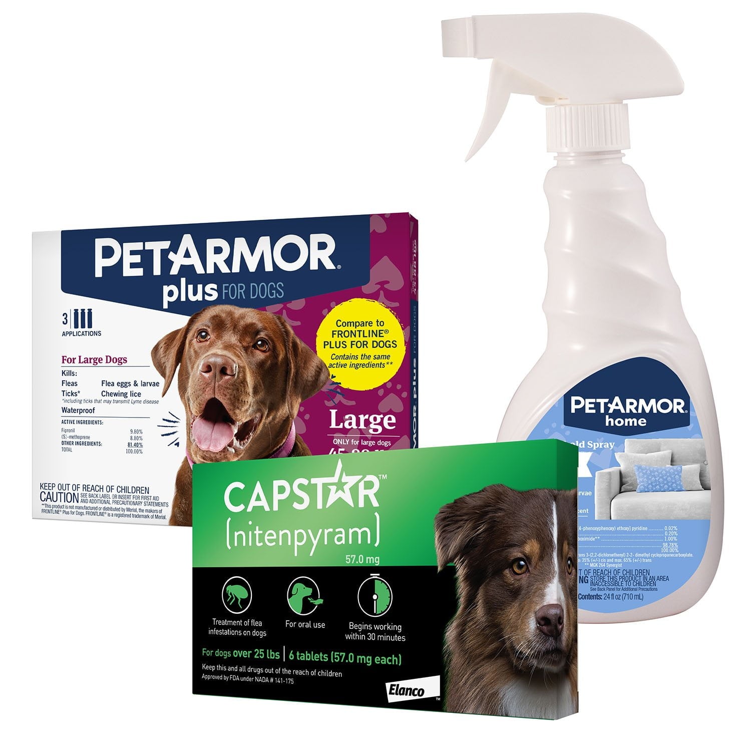 펫아머 플러스 + 캡스타 번들 대형견 45–88 lbs – 빠른 벼룩 제거 + 장기 보호