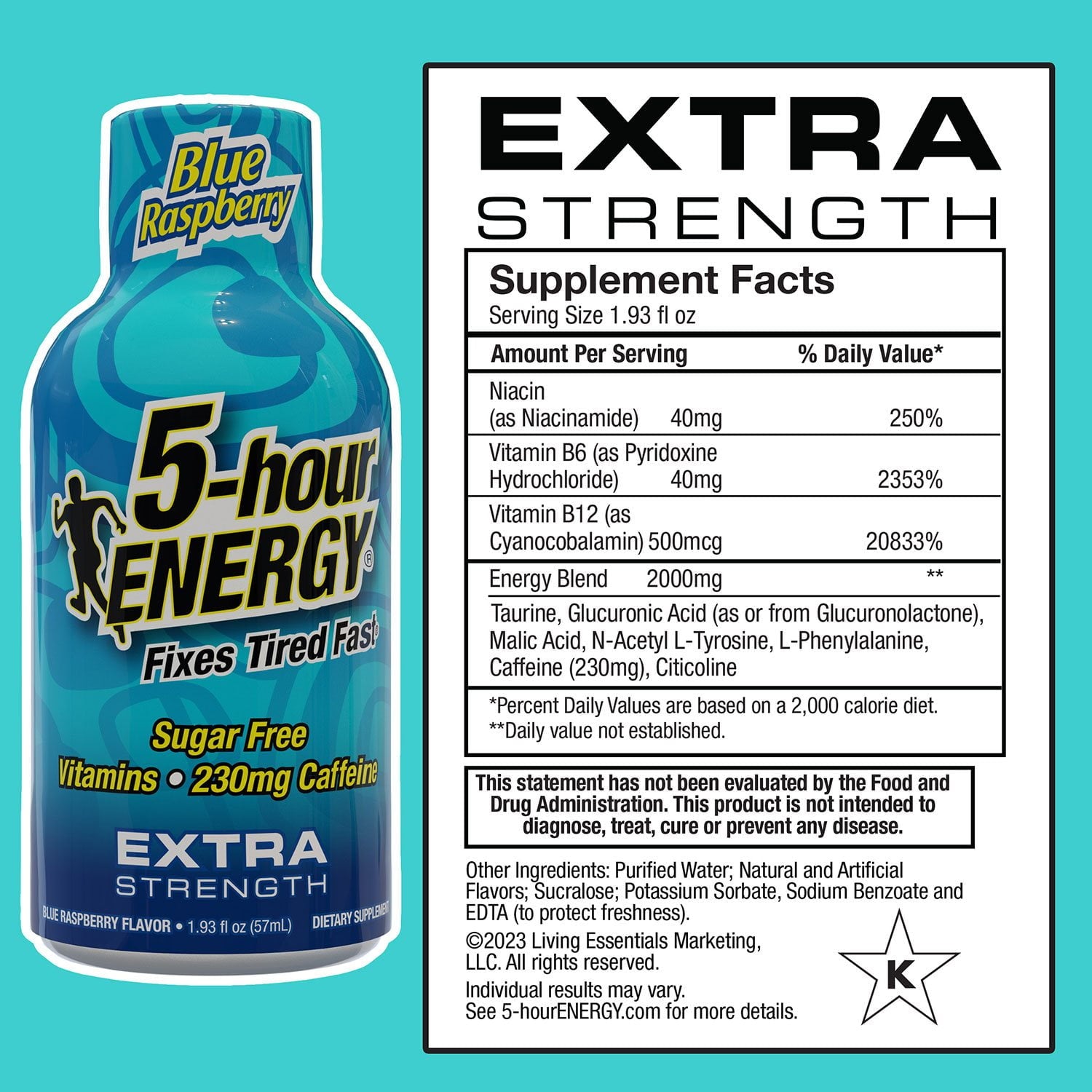 파이브아워에너지 엑스트라 스트렝스 블루 라즈베리맛 1.93 oz × 24 – 청량한 맛의 고함량 에너지
