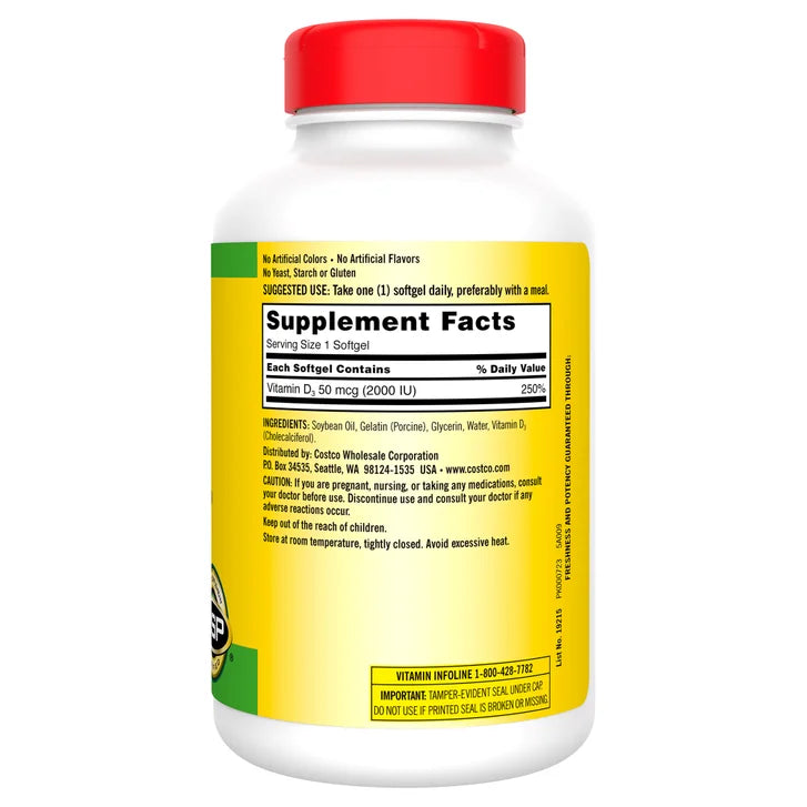 커클랜드 시그니처 엑스트라 스트렝스 D3 50mcg, 600 소프트젤