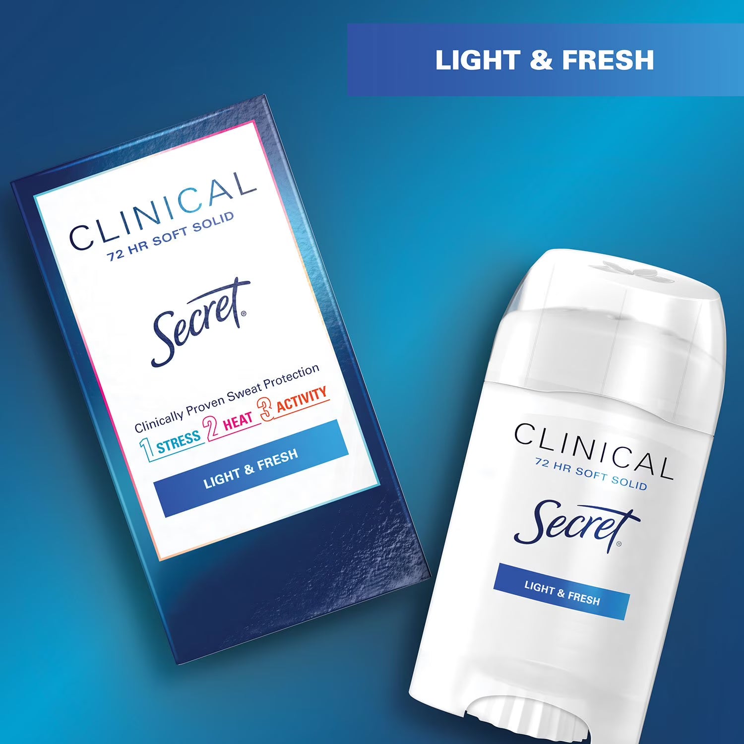 시크릿 클리니컬 소프트 솔리드 안티퍼스피런트 데오드란트 라이트 & 프레시 1.6 oz., 3 ct. – 부드러운 발림성의 소프트 솔리드 타입으로 일상 활동 중에도 산뜻하고 편안하게 사용
