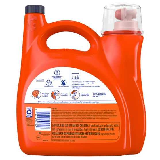 타이드 플러스 울트라 다우니 액체 세탁세제 128 fl oz / 100회 – 강력 세정과 상쾌한 향