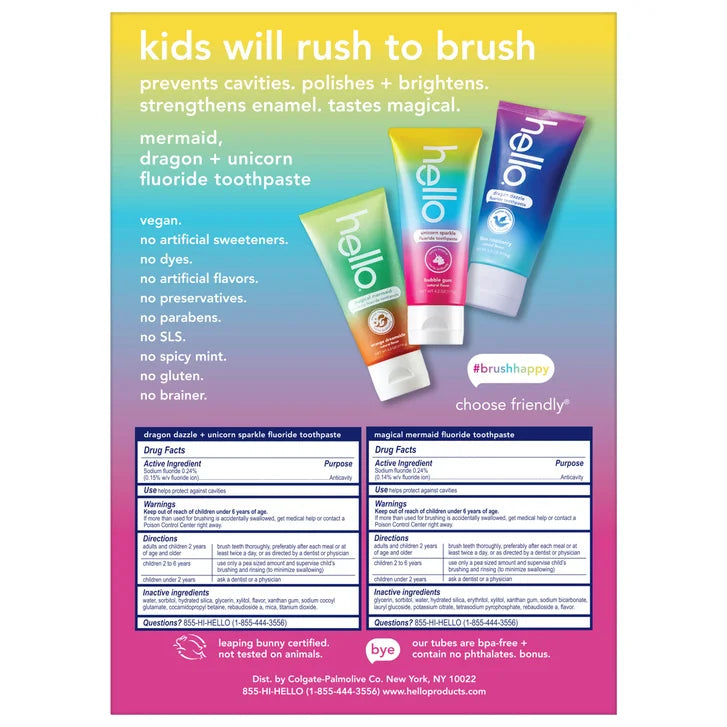 헬로 키즈 불소 치약 4.2 oz × 3 pk – 어린이 충치 예방 치약